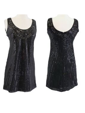 White House Black Market Dress Black Sequin size 0 Floral Burst Night Out Party